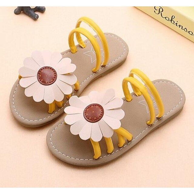 Girls' Light Soles Faux Leather Sandals Toddler(9m-4ys) / Little Kids(4-7ys) / Big Kids(7years +) Flower Black / White / Yellow Summer / Rubber