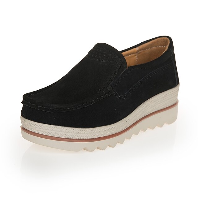  Women's Cowhide Spring & Summer Casual Loafers & Slip-Ons Creepers Round Toe Red / Blue / Almond