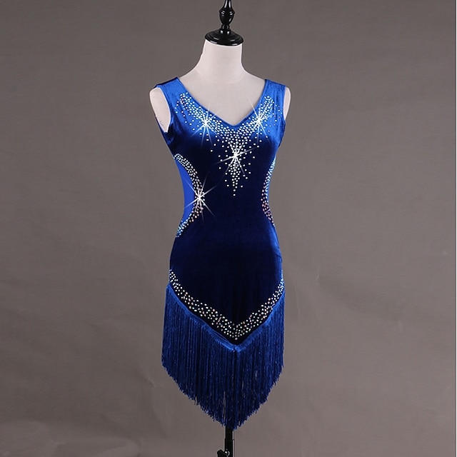 Dance Salsa Latin Dance Dress Split Joint Crystals/Rhinestones Women‘s Training Performance Sleeveless Chinlon Mesh