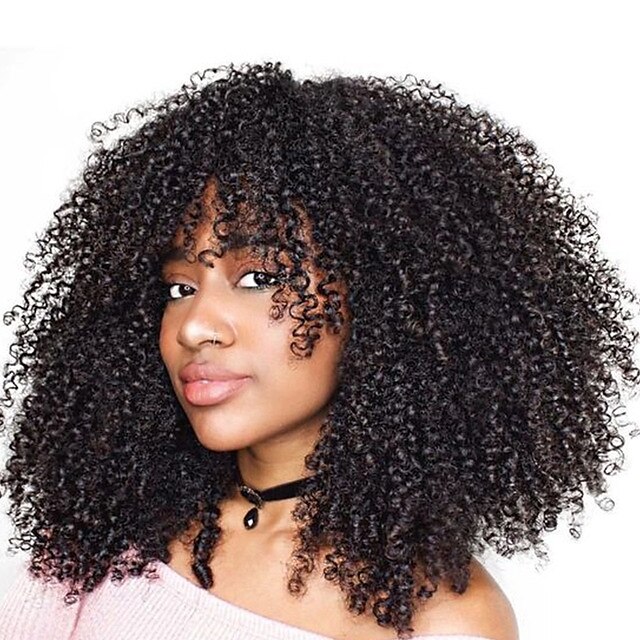  Remy Human Hair Full Lace Lace Front Wig Asymmetrical Rihanna style Brazilian Hair Afro Curly Kinky Curly Natural Black Wig 130% 150% 180% Density Soft Women Easy dressing Best Quality Natural / Long