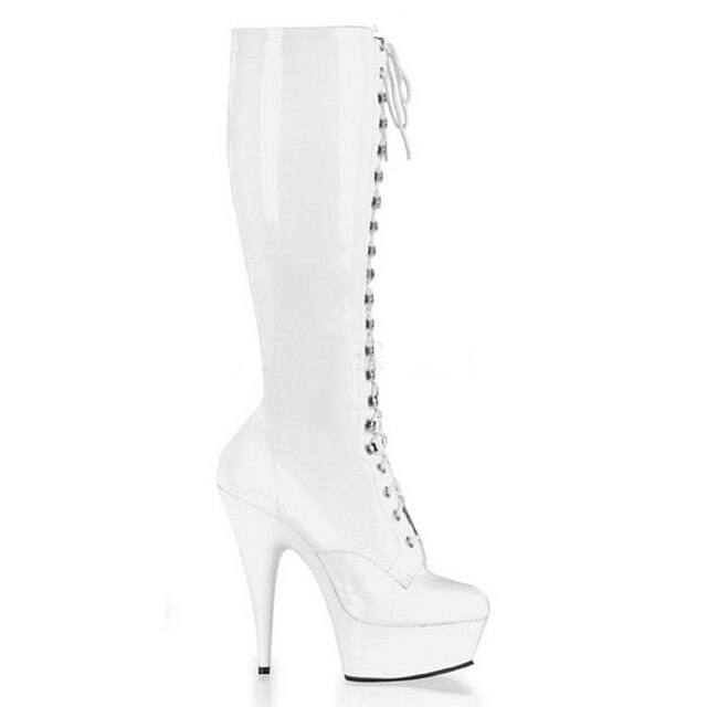  Women's Boots Knee High Boots Stiletto Heel Round Toe Classic Party & Evening Buckle Solid Colored PU Knee High Boots Winter White / Black / Red