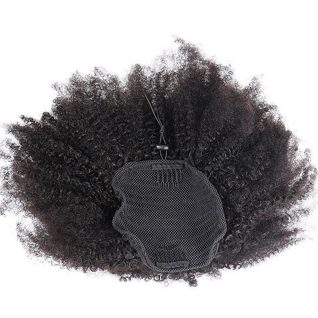 Brazilian Afro Kinky Curly Drawstring Ponytail Extensions 1B Remy 10-22 ...