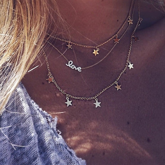  Women's Chain Necklace Layered Necklace Layered Star Love Ladies Punk Lolita Bohemian Fashion Alloy Gold 40 cm Necklace Jewelry 1pc For Party / Evening Gift
