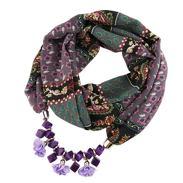  Women's Scarf Necklace Long Ladies Tropical British Oversized Poly / Cotton Wine Black Purple Blue Orange 180 cm Necklace Jewelry 1pc For New Year Valentine