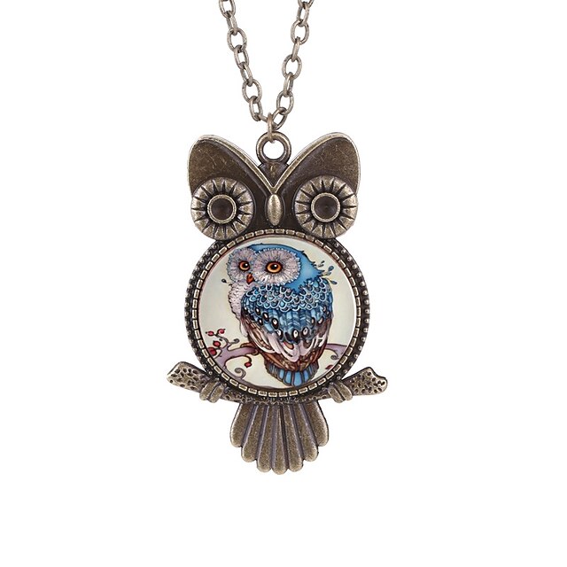  Women's Statement Necklace Retro Owl Ladies Vintage Steampunk Kinetic Glass Alloy Bronze Silver 45+5 cm Necklace Jewelry 1pc For Street Night out&Special occasion
