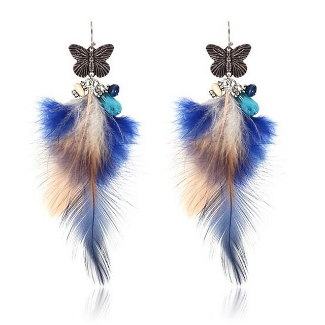  Women's Drop Earrings 3D Butterfly Ladies Stylish Unique Design Feather Earrings Jewelry Gold / Silver For Daily 1 Pair