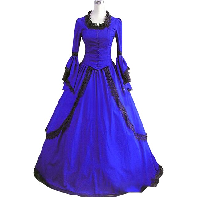  Gothic Victorian Medieval 18th Century Vacation Dress Dress Party Costume Masquerade Women's Cotton Costume Blue Vintage Cosplay Party Prom Long Sleeve Floor Length Ball Gown Plus Size Customized