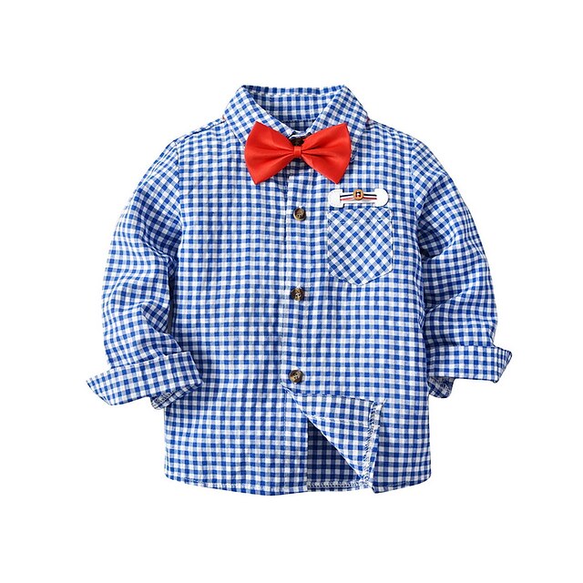  Baby Boys' Basic Solid Colored Long Sleeve Regular Shirt Blue / Toddler