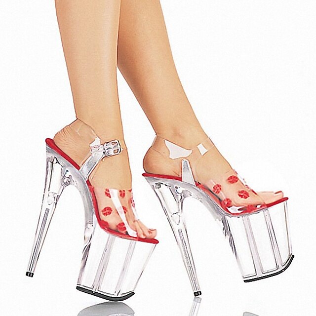  Women's Heels Stiletto Heel Peep Toe PVC Summer Red / White / White / Silver / Club Shoes / Party & Evening