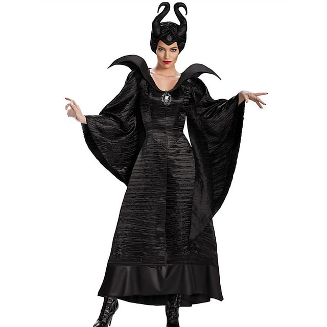  Witch Maleficent Dress Cosplay Costume Hat Adults' Women's Christmas Halloween Festival / Holiday Polyster Black Women's Easy Carnival Costumes / Brooch / Headwear / Brooch / Headwear
