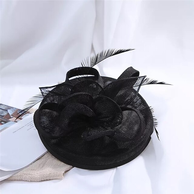  Feathers / Linen / Cotton Blend Headwear / Headdress with Feather / Cap 1 Piece Wedding / Party / Evening Headpiece
