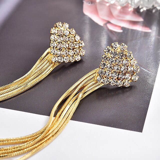  Women's Cubic Zirconia Drop Earrings Long Heart Spike Ladies Elegant Vintage Rhinestone Earrings Jewelry Black / Gold / Silver For Party / Evening Ceremony 1 Pair