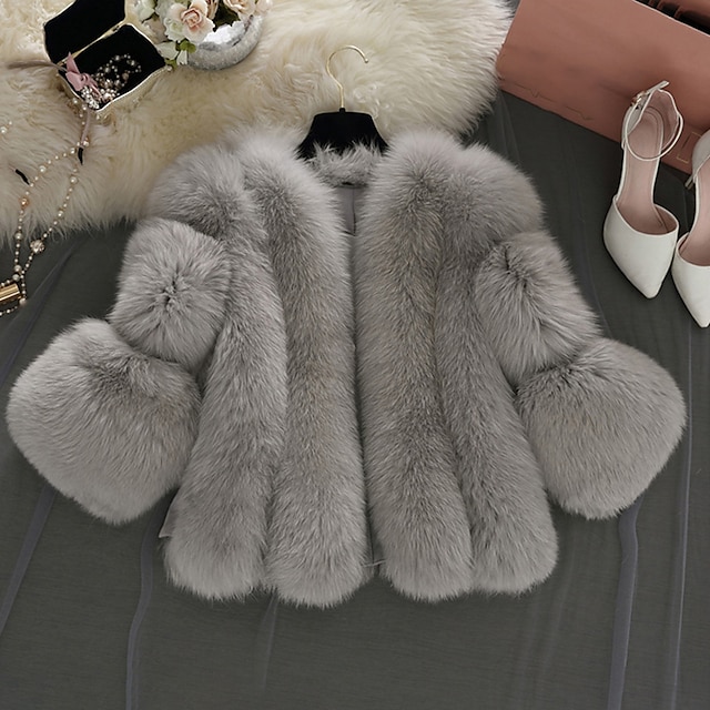  μακρυμάνικα παλτό / μπουφάν από ψεύτικη γούνα φθινοπωρινό γάμο / πάρτι / βραδινό γυναικείο περιτύλιγμα με μασίφ