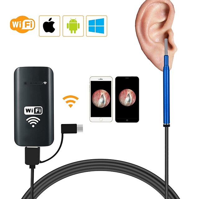  3.9mm 3 em 1 caixa wi-fi usb hd endoscópio visual orelha colher câmera otoscope boroscópio ferramenta 1500mm-azul