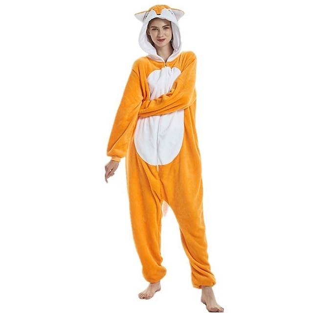  Dla dorosłych Piżama Kigurumi Lisek Solidne kolory Piżama Onesie zabawny kostium Flanel Cosplay Dla Mężczyźni i kobiety Święta Animal Piżamy Rysunek