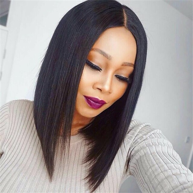  Human Hair Glueless Lace Front Lace Front Wig Bob Middle Part style Brazilian Hair Straight Wig 130% 150% Density with Baby Hair Natural Hairline African American Wig 100% Hand Tied Women's Short