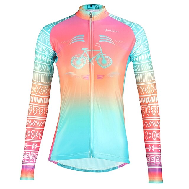  ILPALADINO Women's Cycling Jersey Long Sleeve Winter Bike Top with 3 Rear Pockets Mountain Bike MTB Road Bike Cycling Breathable Ultraviolet Resistant Quick Dry Fuchsia Rainbow Floral Botanical