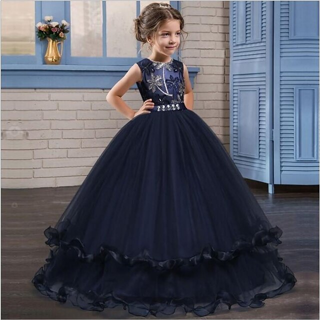  Cinderella Princess Dress Party Costume A-Line Dress Flower Girl Dress Girls' Kid's Organza Costume Navy Blue / Burgundy Vintage Cosplay Sleeveless