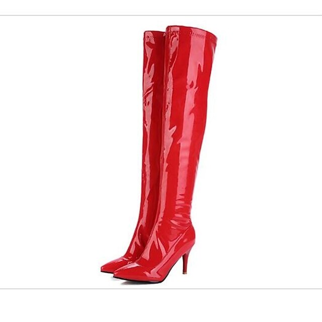  Women's Boots Knee High Boots Stiletto Heel Closed Toe PU Knee High Boots Fall Black / White / Red