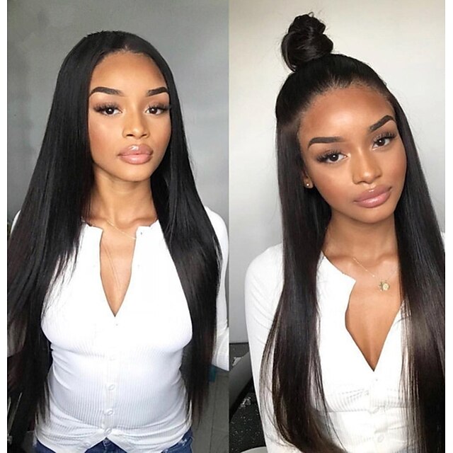 Remy Human Hair Full Lace Lace Front Wig Asymmetrical style Brazilian Hair Straight Natural Straight Natural Black Wig 130% 150% 180% Density with Baby Hair Soft Women Easy dressing Best Quality