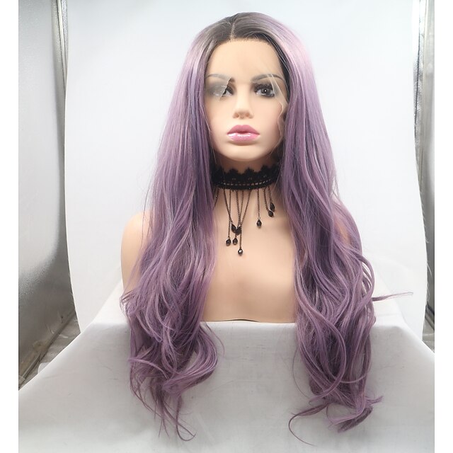  Synthetic Lace Front Wig Body Wave Side Part Lace Front Wig Long Black / Purple Synthetic Hair 20-26 inch Women's Women Black Purple Sylvia