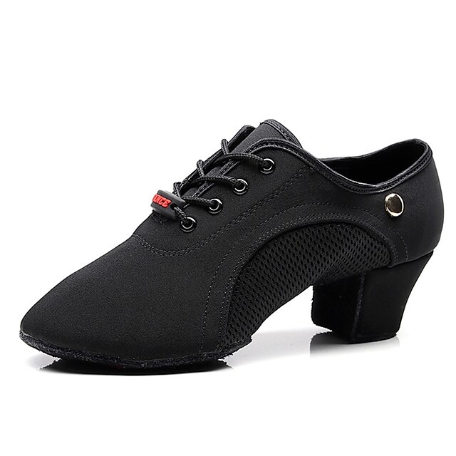  Women's Latin Shoes Ballroom Dance Shoes Practice Trainning Dance Shoes Line Dance Performance Party Practice Lace Up Oxford Two-Point Bottom Thick Heel Lace-up Black