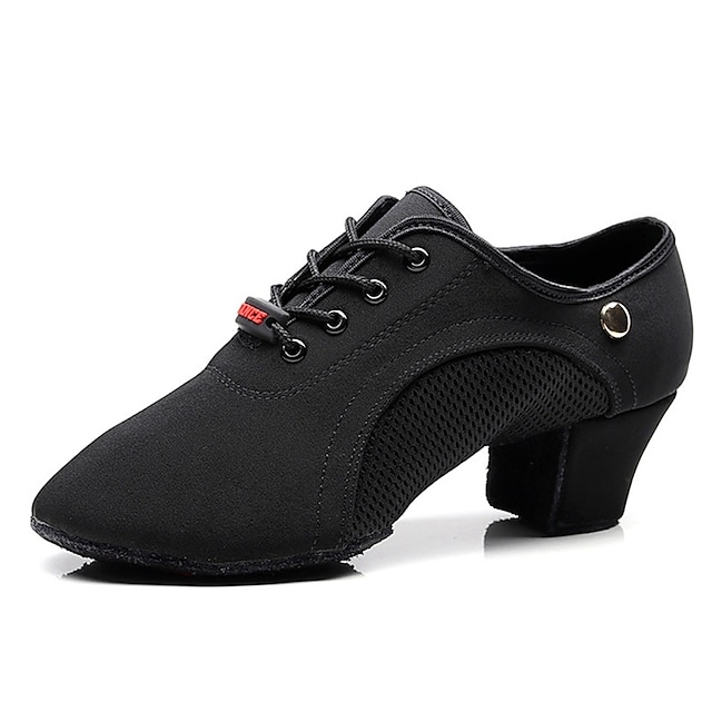  Per donna Scarpe per balli latini Liscio Fai pratica con le scarpe da ballo Line Dance Prestazioni Feste Da allenamento Con lacci Stringate Fondo a due punte Tacco spesso Con lacci intrecciali Nero