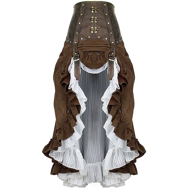  Outlander Steampunk Petticoat Hoop Skirt Women's Sequins Rivet Cotton Costume Coffee Vintage Cosplay