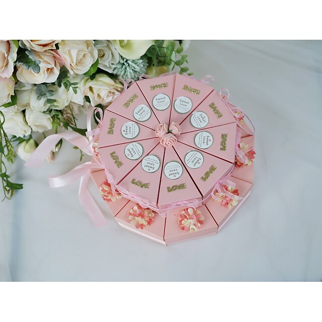  Round Silk Like Satin / Art Paper Favor Holder with Scattered Bead Floral Motif Style / Sashes / Ribbons Favor Boxes / Gift Boxes - 10pcs