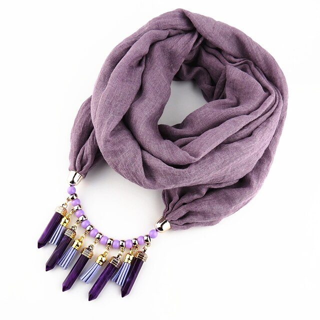  Women's Scarf Necklace Plaited Wrap Ladies European Romantic Ethnic Poly / Cotton Black Purple Yellow Red Light Green 180 cm Necklace Jewelry 1pc For Evening Party Going out