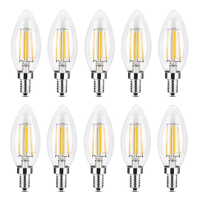  YWXLIGHT® 10pcs 4 W LED gyertyaizzók Izzószálas LED lámpák 300-400 lm E14 C35 4 LED gyöngyök COB Karácsonyi esküvői dekoráció Meleg fehér Fehér 220-240 V