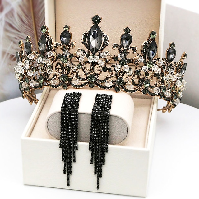  Hoop Earrings Tiaras Forehead Crown Crown Masquerade Gothic Lolita Elegant Baroque Chrome For Princess Fallen Angel Black Swan Cosplay Women's Girls' Costume Jewelry Fashion Jewelry / Crystal