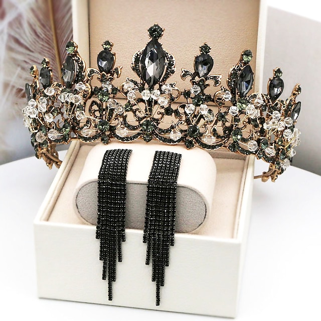  Brincos em Argola Tiaras Coroa da testa Coroa Baile de Máscara Gótica Lolita Elegante Barroco cromada Para Princesa Anjo caído Cisne Negro Cosplay Mulheres Para Meninas Jóias de fantasia Jóias da moda