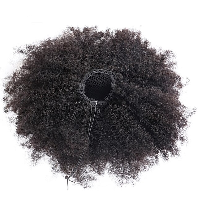 Brazilian Afro Kinky Curly Drawstring Ponytail Extensions 1B Remy 10-22 ...