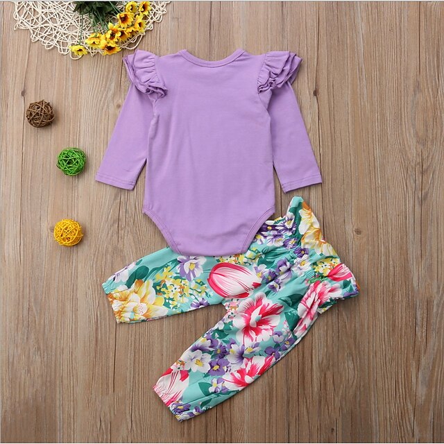  Baby Girls' Basic Daily Geometric Solid Colored Long Sleeve Regular Clothing Set Purple / Toddler