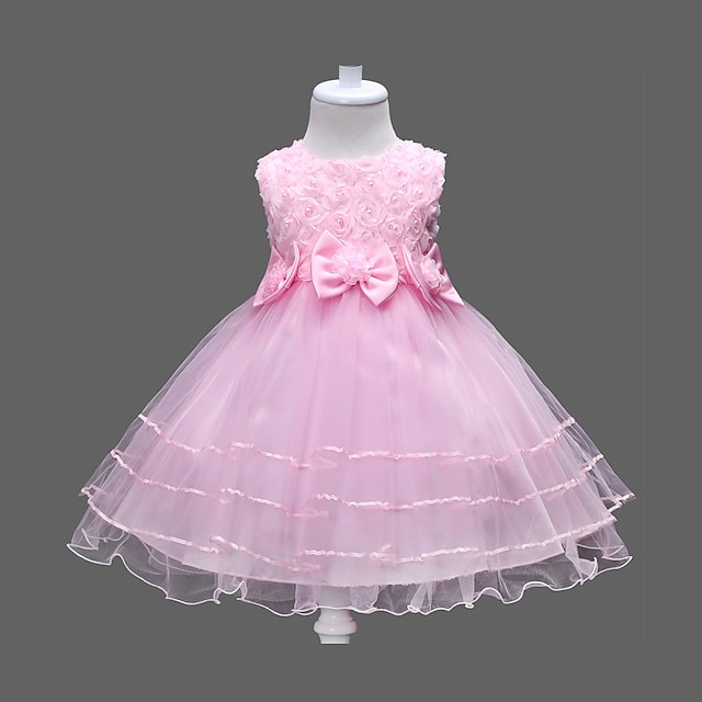  Kids Girls' Dress Flower Sleeveless Party Birthday Holiday Layered Bow Princess Sweet Tulle Dress Summer White Pink Red