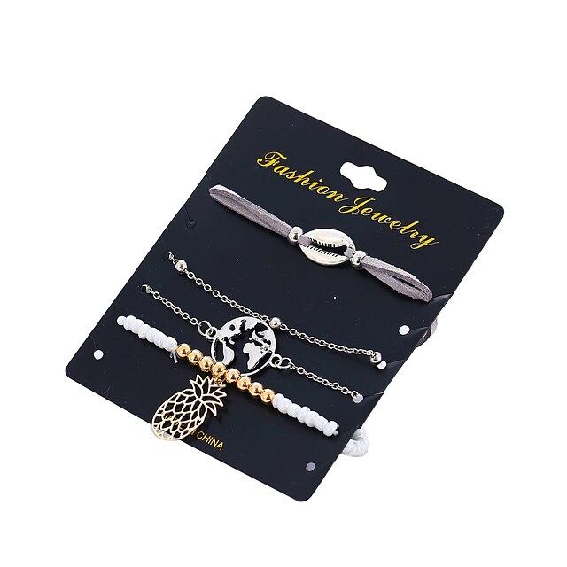  4pcs Women's Chain Bracelet Layered Pineapple Shell Ladies Trendy Fashion Alloy Bracelet Jewelry Silver For Gift Festival