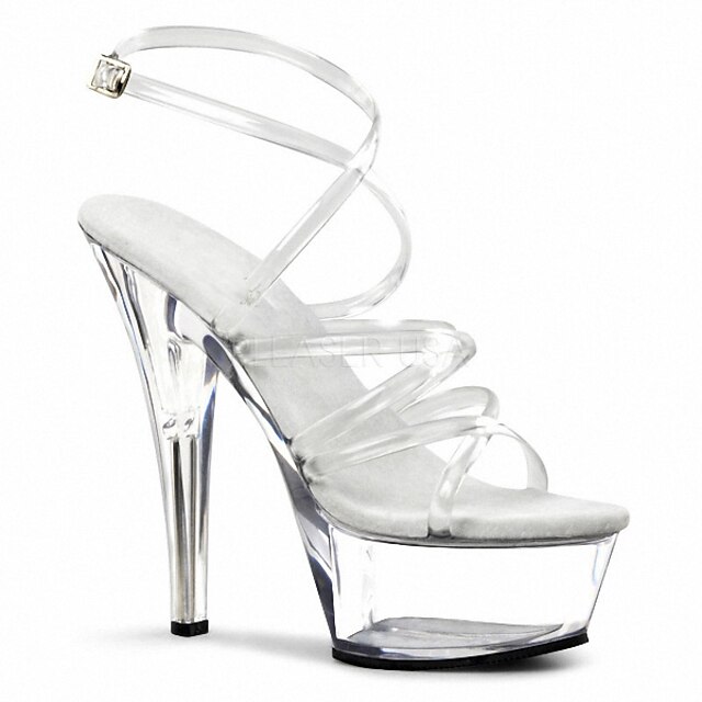  Dame Høye hæler Stiletthæl Club Sko Lucite Heel Bryllup Formell Fest / aften Spenne PVC Sommer Hvit / EU36