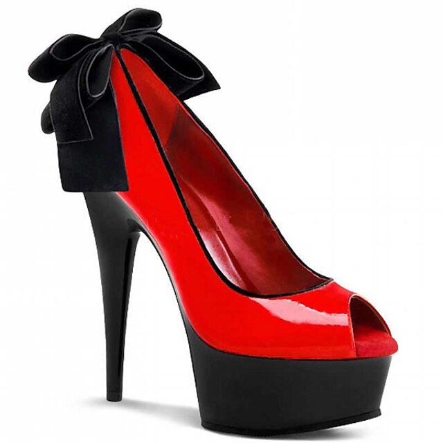  Women's Heels Stiletto Heel LED Shoes Club Shoes Wedding Dress Party & Evening Bowknot Fleece Patent Leather Summer Black / Red / Black / Red
