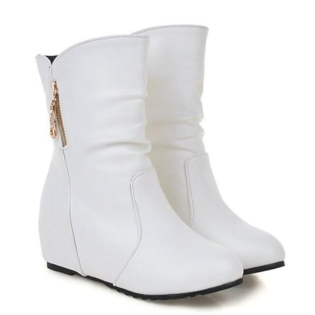  Women's Boots Flat Heel Closed Toe Mid Calf Boots Daily PU White Black Yellow / Mid-Calf Boots