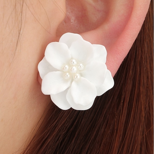  Women's Stud Earrings 3D Flower Ladies Stylish Classic Elegant Imitation Pearl Resin Earrings Jewelry White / Black / Light Pink For Daily 1 Pair