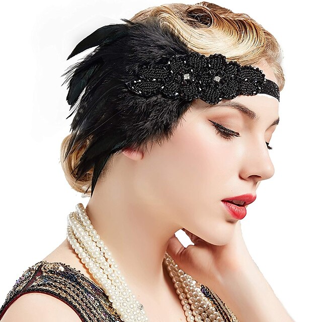  The Great Gatsby Charleston Roaring 20s Vintage 1920s Jaren ‘20 flapper hoofdband Dames Kostuum Hoofddeksels Zwart Vintage Cosplay Feest Schoolfeest Mouwloos