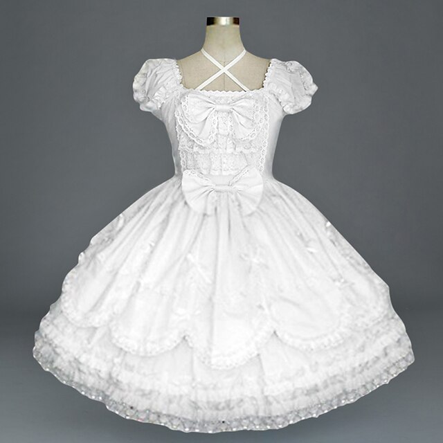  Rococo vakantie jurk Jurken Dames Voor meisjes Katoen Japans Cosplaykostuums Grote maten Op maat Wit Baljurk Effen Korte mouw Lange Lengte