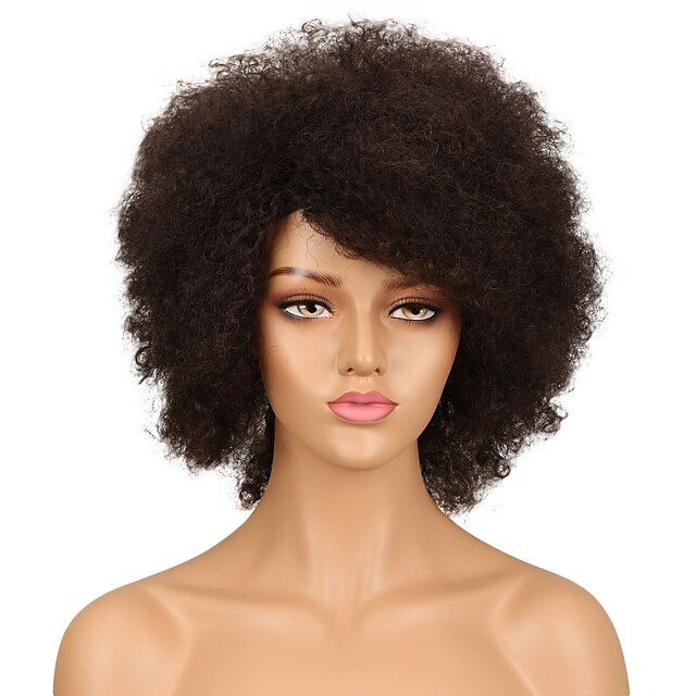  Remy Human Hair Full Lace Lace Front Wig Asymmetrical Rihanna style Brazilian Hair Afro Curly Black Wig 130% 150% Density Fashionable Design Women Natural Best Quality Hot Sale Women's Short Human