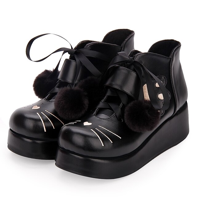  Γυναικεία Παπούτσια Πανκ Τακούνι Σφήνα Παπούτσια Κέντημα 5 cm Μαύρο Συνθετικό δέρμα / Πολυουρεθάνη Δέρμα Αποκριάτικες Στολές