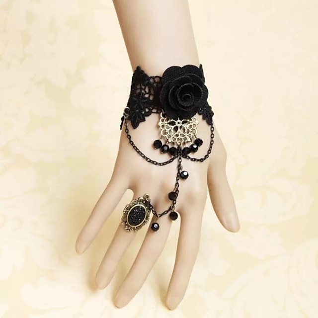  Vintage Bracelet Ring Lace Bracelet / Slave Bracelet Resizable Ring Lolita Jewelry Lolita Accessories Gothic Lolita Princess Floral Lace Alloy For NANA Cosplay Women's Girls' Costume Jewelry