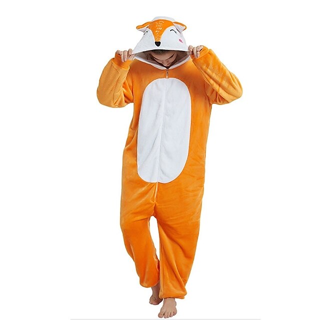 Toys & Hobbies Cosplay & Costumes | Adults Kigurumi Pajamas Fox Onesie Pajamas Flannel Fabric Orange Cosplay For Men and Women A