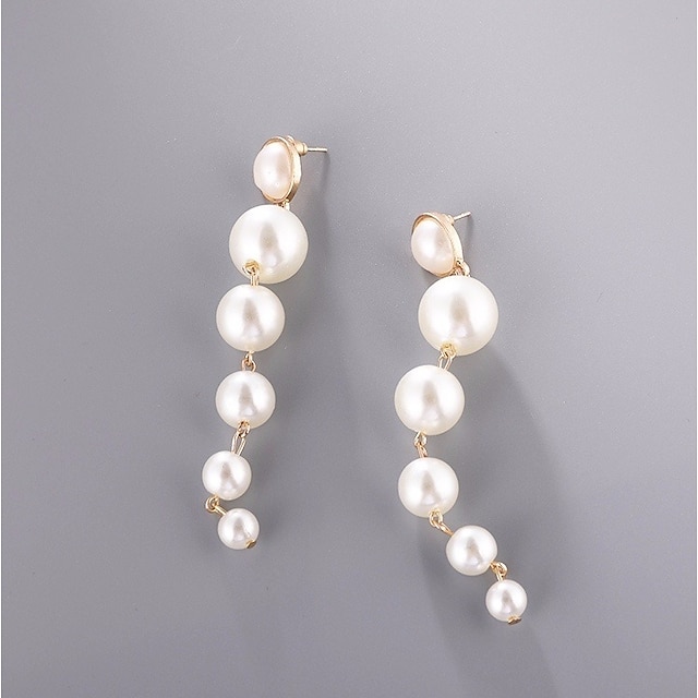  1 Pair Drop Earrings Dangle Earrings For Women's Freshwater Pearl White Wedding Birthday Evening Party Pearl Alloy Beads