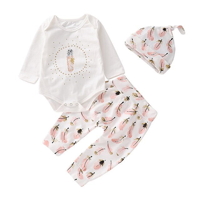  Baby Mädchen Grundlegend Alltag Solide Langarm Standard Kleidungs Set Weiß