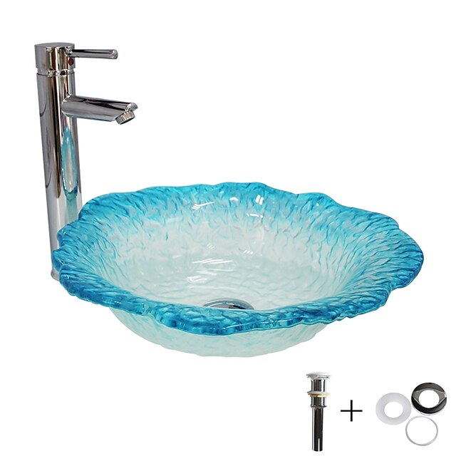  Lavandino bagno / Rubinetto per bagno / Anello di montaggio per bagno Moderno - Vetro temperato Tondo Vessel Sink